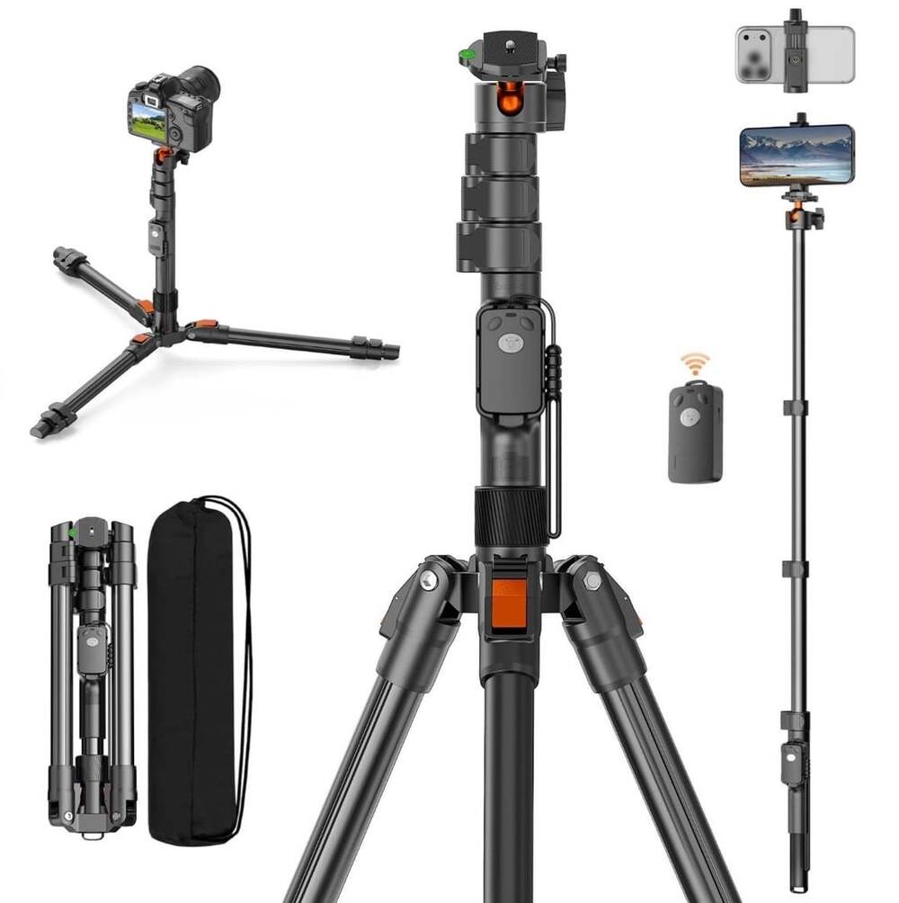 XXZU 191cm Camera Tripod, Phone Tripod with Remote Control, Aluminum Stand for C